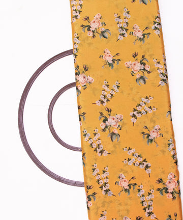 Yellow Colour Digital Floral Print Viscose Chinon Silk Fabric